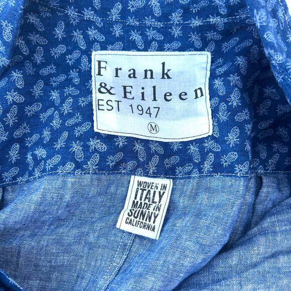 Frank & Eileen Barry Button-Up Shirt Cotton Blue Pineapple Print Medium - Picture 4 of 7